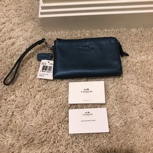 Coach Double Corner Zip Metallic Blue
